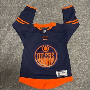 NHL Dark Blue and Orange Official Oilers Jersey